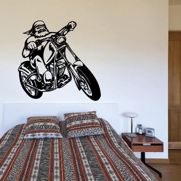 Black chopper motorcycle wall decal with bold outline and engine details