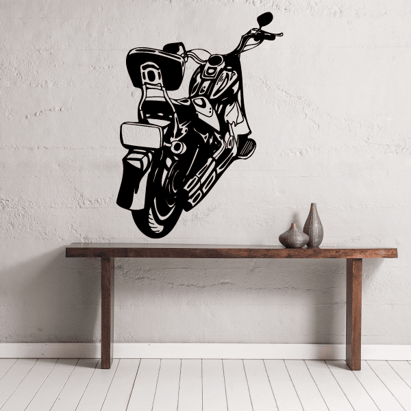 Motorcycle chopper wall decal, black vinyl graphic of a chopper bike