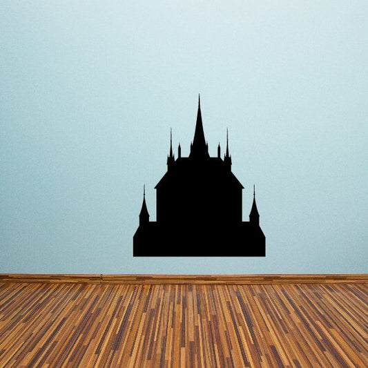 Black church building silhouette decal with steeple