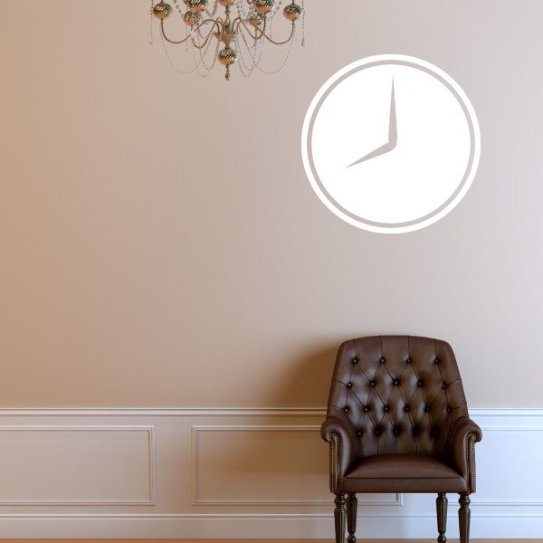 Circular clock decal with white border and minimalist hour hand
