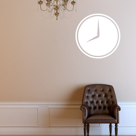 Circular clock decal with white border and minimalist hour hand