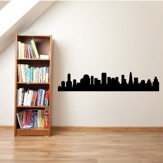 City skyline decal with black skyline silhouette and towers