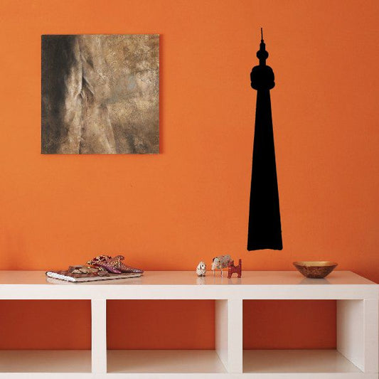 Black tower wall decal with detailed silhouette design