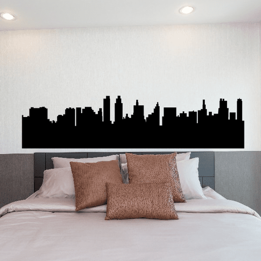 Black city skyline wall decal silhouette, horizontal strip