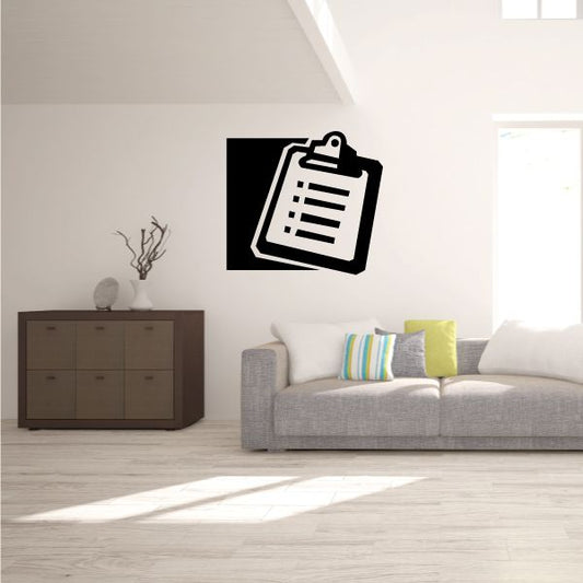 Clipboard icon decal with black background and white clipboard graphic