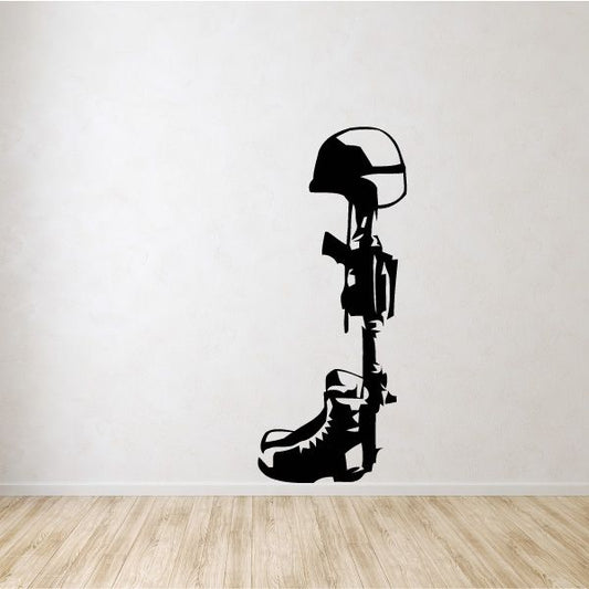 Black soldier silhouette memorial wall decal, kneeling with rifle