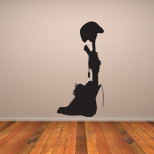 Soldier silhouette memorial decal with dark kneeling soldier holding a rifle