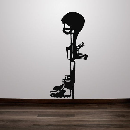 Combat soldier memorial decal: black soldier silhouette standing with rifle