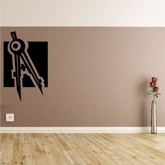 Black compass decal wall sticker with bold geometric lines