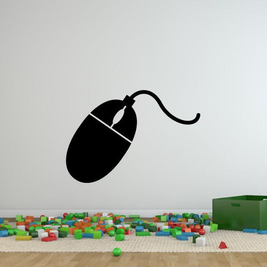 Black computer mouse wall decal with cord