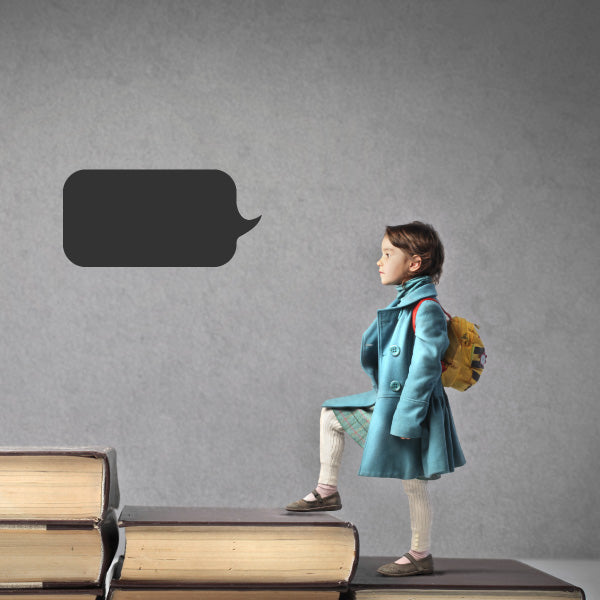 Speech bubble wall decal with side tail, dark gray rounded shape