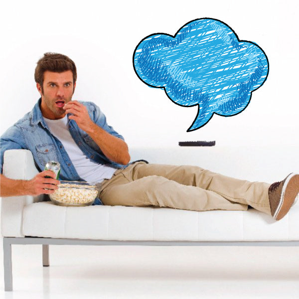 Blue scribble cloud speech bubble sticker with outlined cloud shape