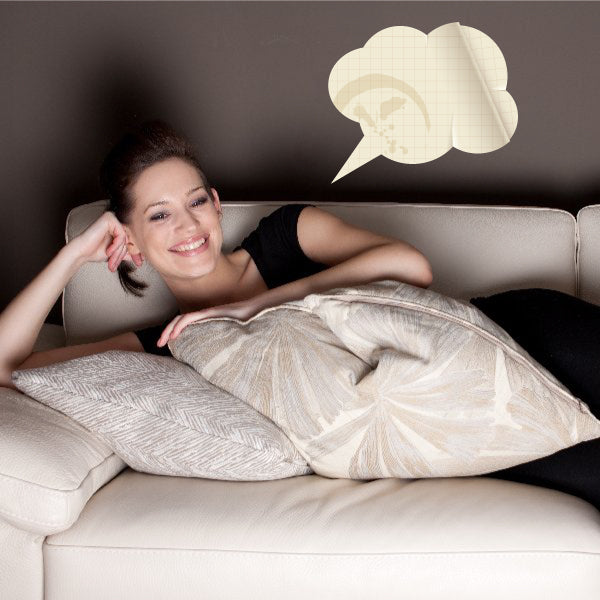 Thought bubble wall sticker with overlapping grid paper design, beige and white
