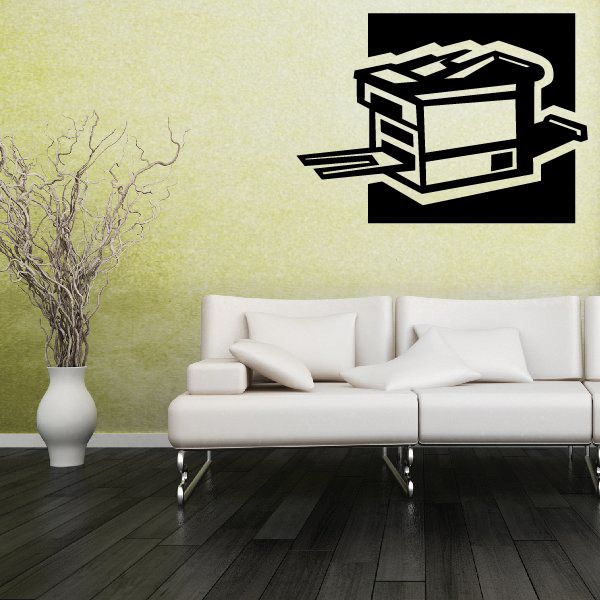 Copy machine decal with black outline copier icon