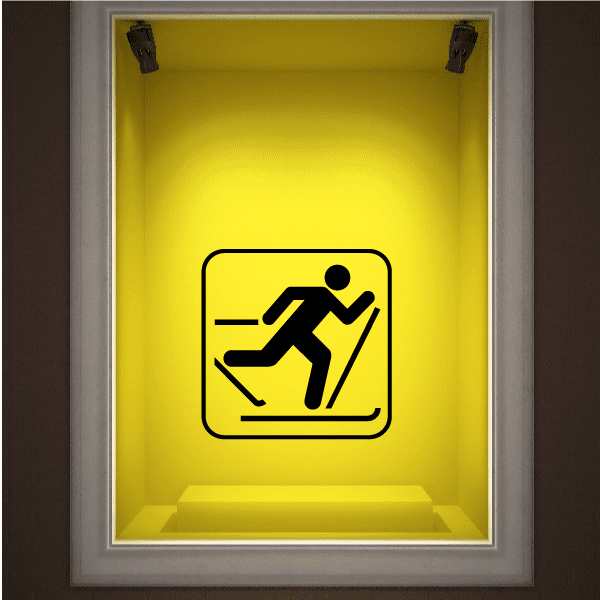 Cross country ski decal with black skier icon on yellow square