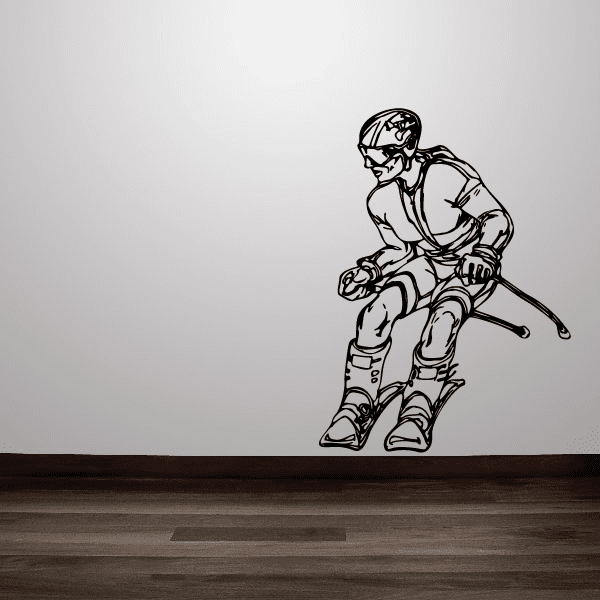 Cross country skier decal with line-art athlete skating pose