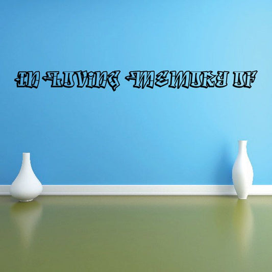 White vinyl wall decal with stylized memorial text