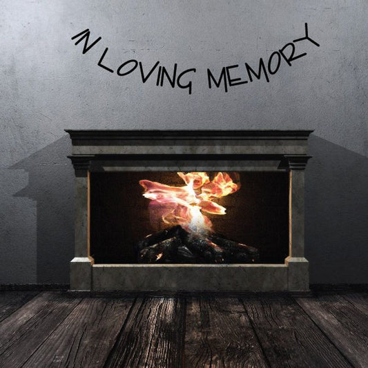 Vinyl wall decal with 'In loving memory' curved black text