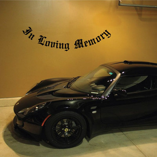 In Loving Memory wall vinyl decal with dark lettering and ornate script