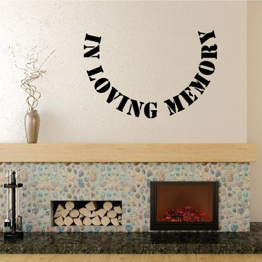 In loving memory wall decal in black lettering, curved across wall