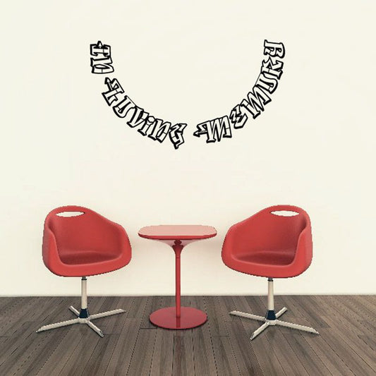 Memorial vinyl wall decal with curved reflective-style text