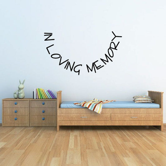 Vinyl wall decal with curved "LIVING MEMORY" text