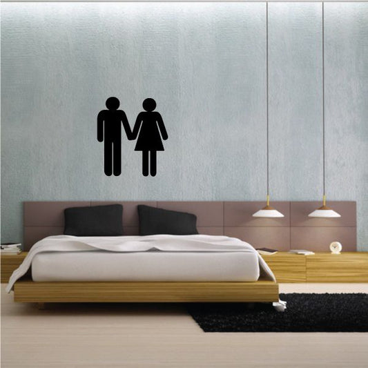 Holding hands couple wall decal, black silhouettes of man and woman