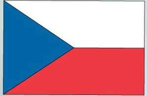Czech Republic flag sticker, rectangular with blue triangle, white top and red bottom.
