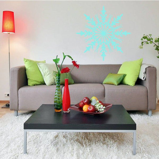 Snowflake wall decal, light blue glitter-style snowflake design