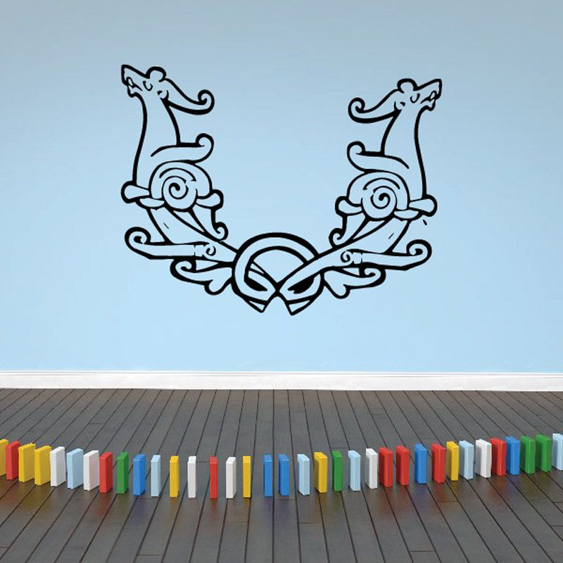 Horned animal decorative decal in black line art with circular center