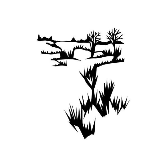 Black vinyl decal sticker with desert landscape silhouette and branching trees
