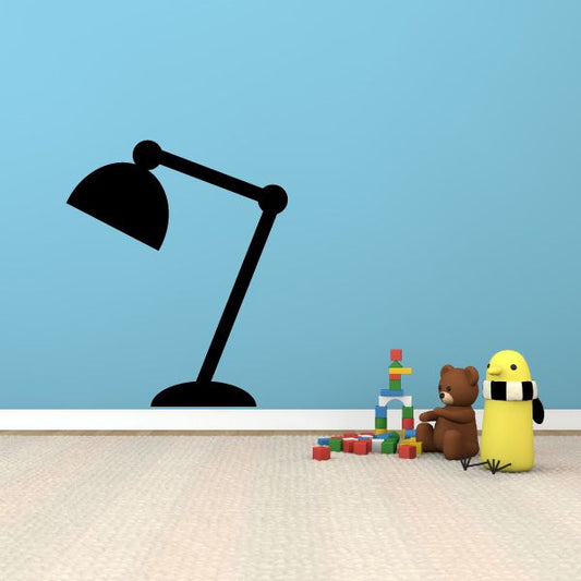 Black desk lamp decal with arched base and bell shade