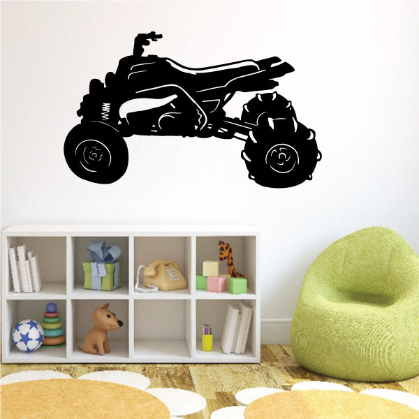 Black quad motorcycle vinyl decal with bold silhouette