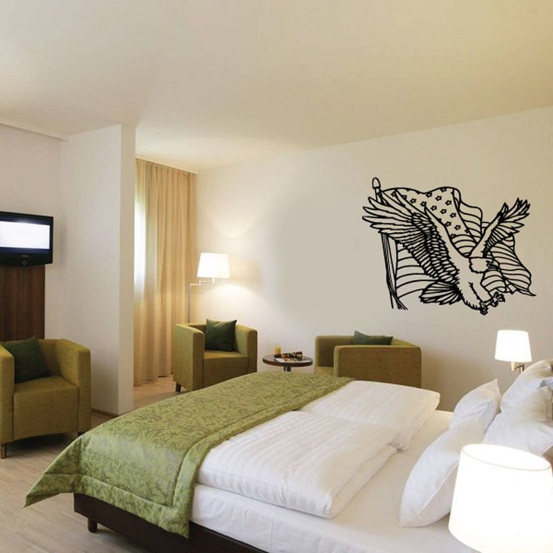 Black eagle wall decal with American flag stars and stripes details