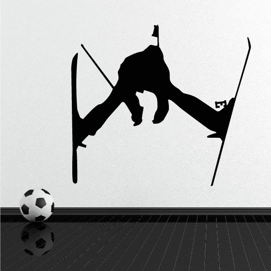 Black eagle skier decal silhouette with skis and ski poles