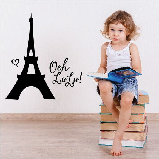Black Eiffel Tower silhouette wall decal with small heart details