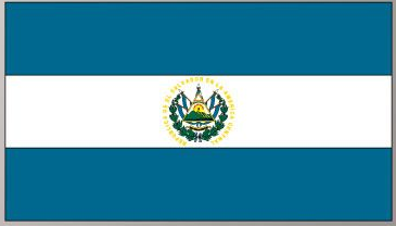 El Salvador flag sticker, rectangular blue-white-blue with centered coat of arms.