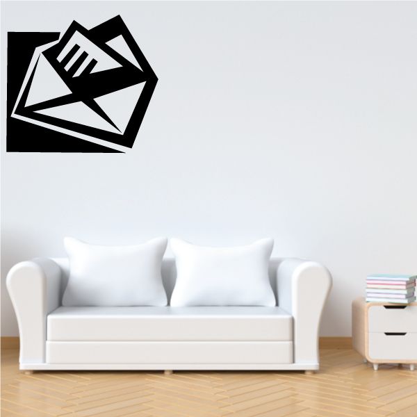 Black envelope-shaped decal with white geometric envelope icons