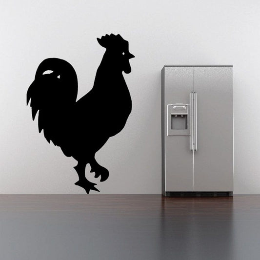 Feathery rooster decal in black silhouette, detailed feather and comb outline