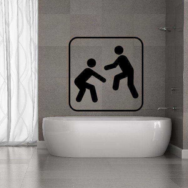 Fighting sign decal: black stick-figure fight icons in rounded square.