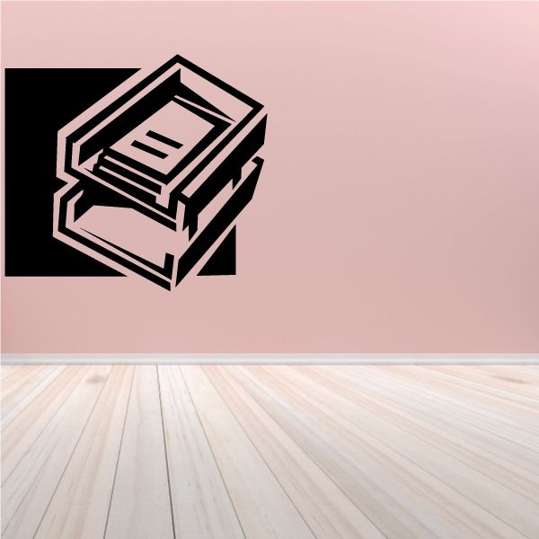 File holder decal with black outlined document stack and label icon