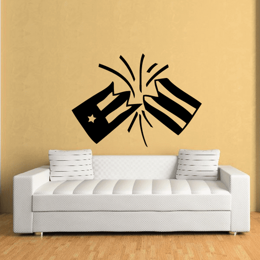 Black firework wall decal with starburst rays and small star accents