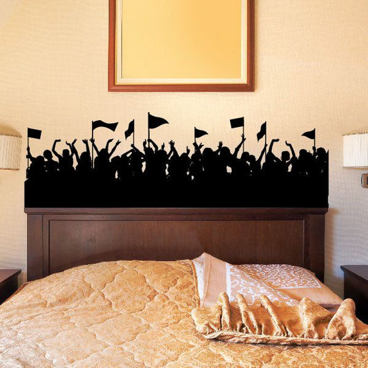 Sports fans decal with black flag-waving silhouettes across the wall border