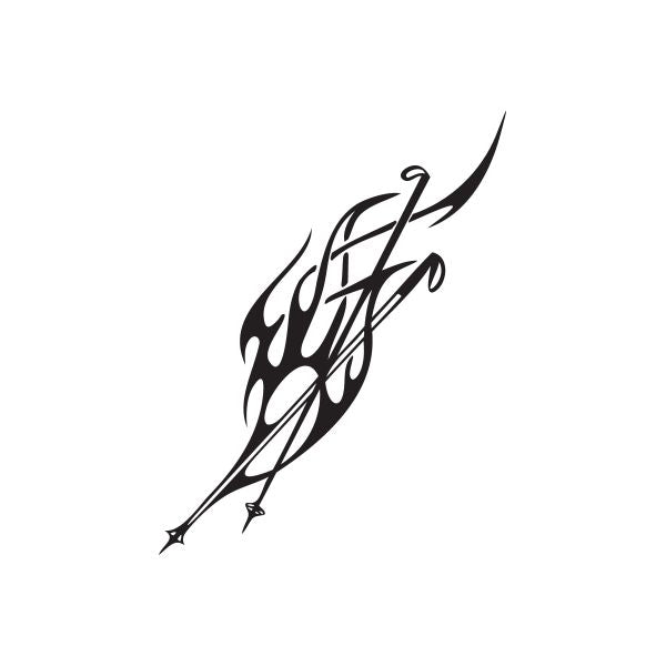 Black flaming ski poles decal with star accents
