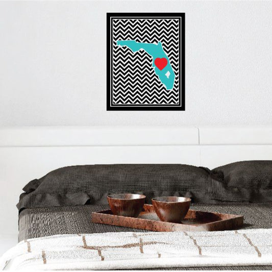 Chevron wall sticker with black-and-white zigzag and red heart Florida graphic