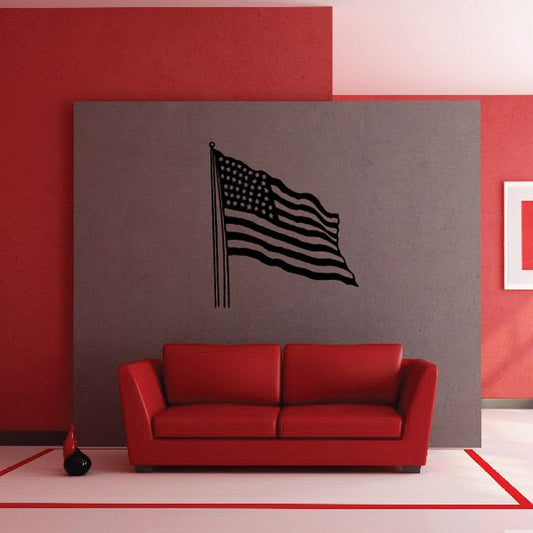 Waving American flag wall decal with stars and striped fabric