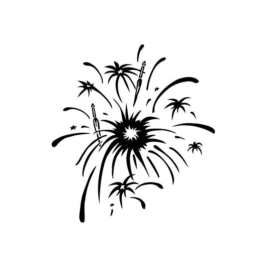 Fireworks car window vinyl decal sticker, black burst with stars and trails