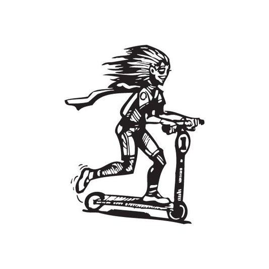 Kids scooter decal with black silhouette of a girl riding a scooter
