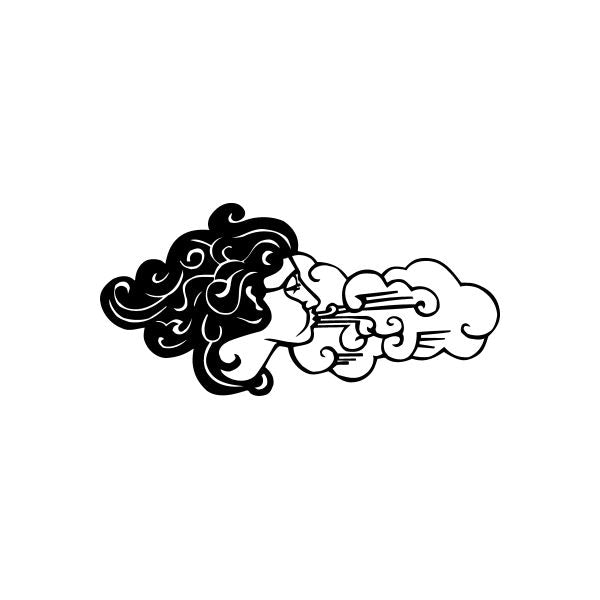 Space goddess vinyl decal sticker with curly hair and cloud-like scrolls