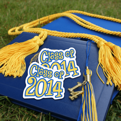 A sticker depicting a graduation cap with a hanging tassel